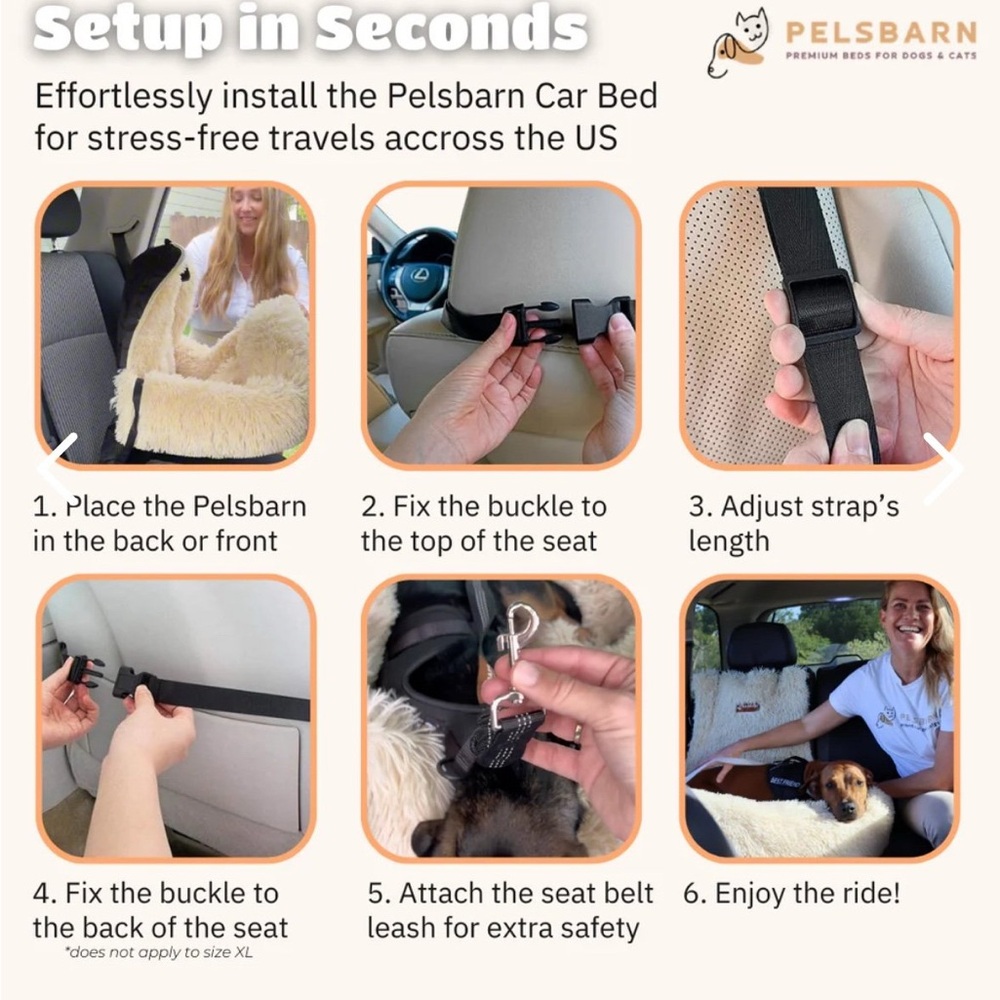 New Pelsbarn Protecting Dog Car Seat with Belt, Beige, Medium - Picture 6 of 12